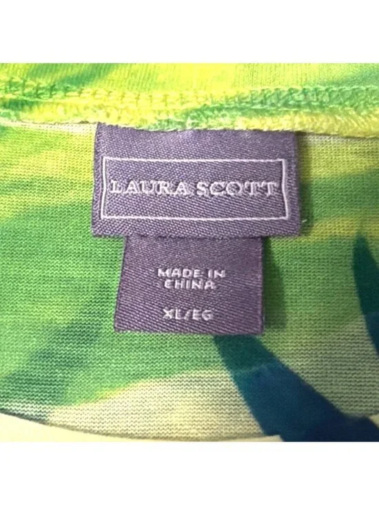 Laura Scott Womens XL Floral Jungle Print Rhinestone Short Sleeve Top Resort - Picture 4 of 6